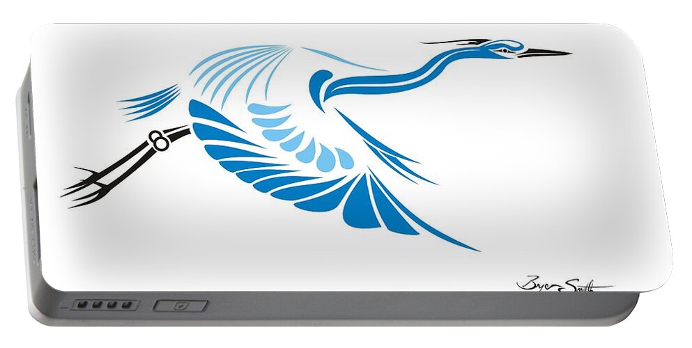 Heron Portable Battery Charger featuring the digital art Blue Heron by Bryan Smith