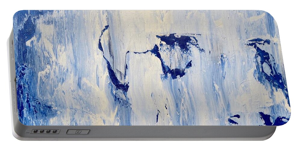 Blue White Art Portable Battery Charger featuring the painting Blue Ice No. 2 by J Loren Reedy