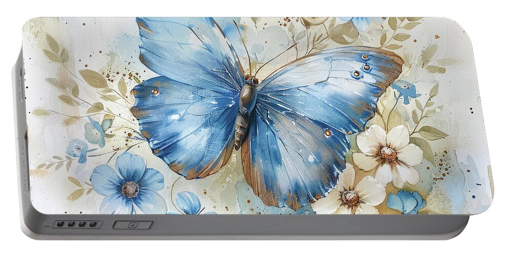 Butterfly Portable Battery Charger featuring the painting Blue Indigo Butterfly by Tina LeCour