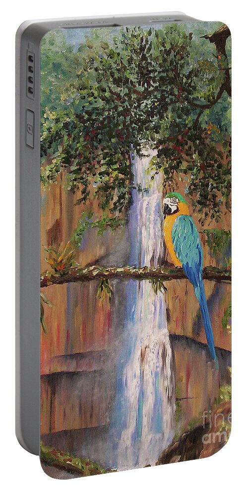 Wildlife Portable Battery Charger featuring the painting Blue Macaw by Stanton Allaben