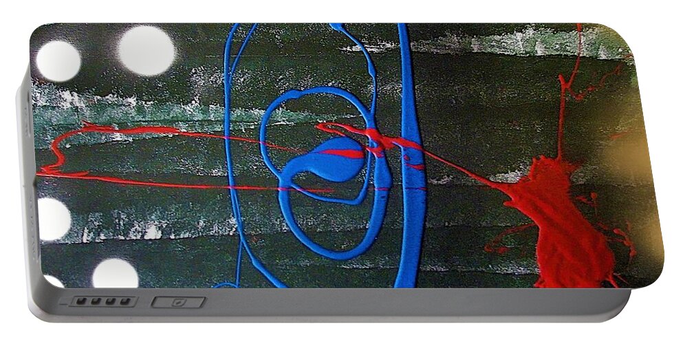 Modern Abstract Portable Battery Charger featuring the painting Blue meets Red by Joan Stratton