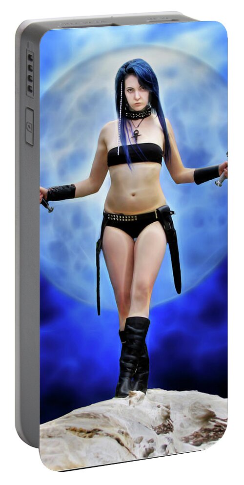 Fantasy Portable Battery Charger featuring the photograph Blue Moon short blades by Jon Volden