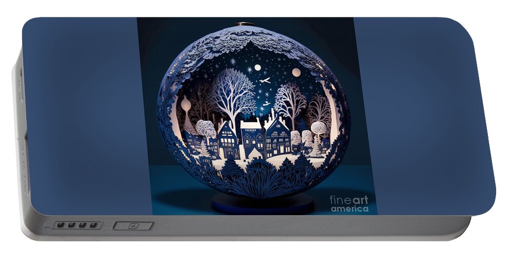 Blue Portable Battery Charger featuring the mixed media Blue Papercut Ornament by Jay Schankman