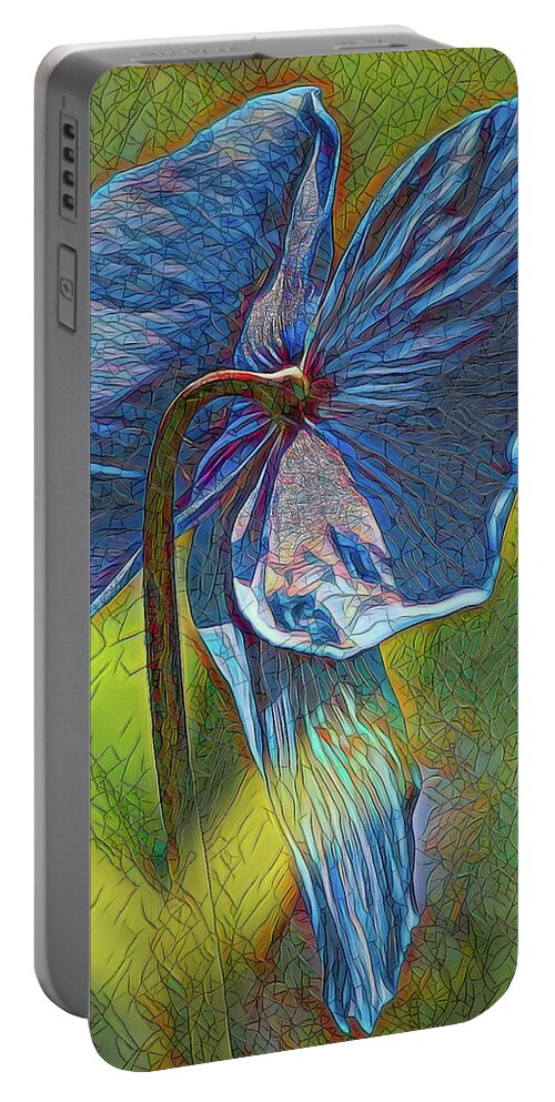 Blue Portable Battery Charger featuring the digital art Blue Poppy Stained Glass Three by Mo Barton