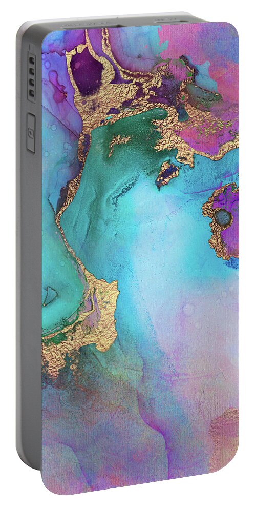 Abstract Art Portable Battery Charger featuring the painting Blue, Purple And Gold Abstract Watercolor by Modern Art