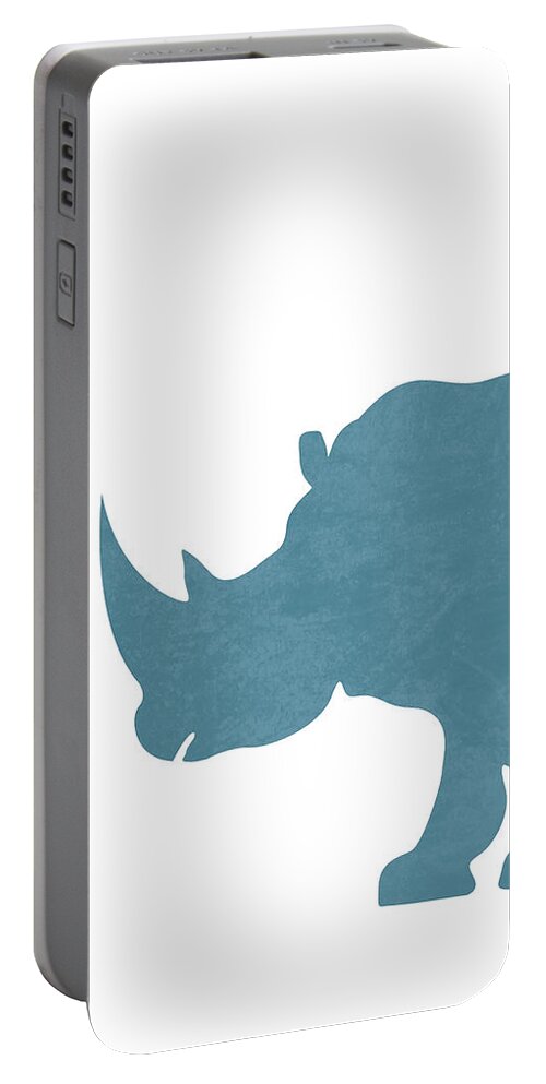 Rhinoceros Portable Battery Charger featuring the mixed media Blue Rhinoceros Silhouette - Scandinavian Nursery Decor - Animal Friends - For Kids Room - Minimal by Studio Grafiikka