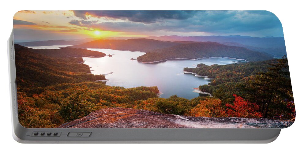 Blue Ridge Mountains Portable Battery Charger featuring the photograph Blue Ridge Mountains Sunset - Lake Jocassee Gold by Dave Allen