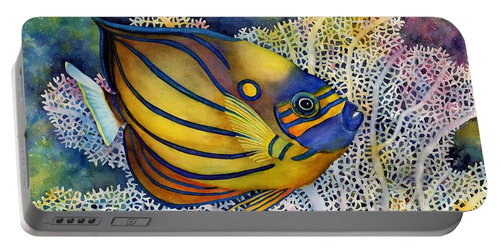 Fish Portable Battery Charger featuring the painting Blue Ring Angelfish by Hailey E Herrera