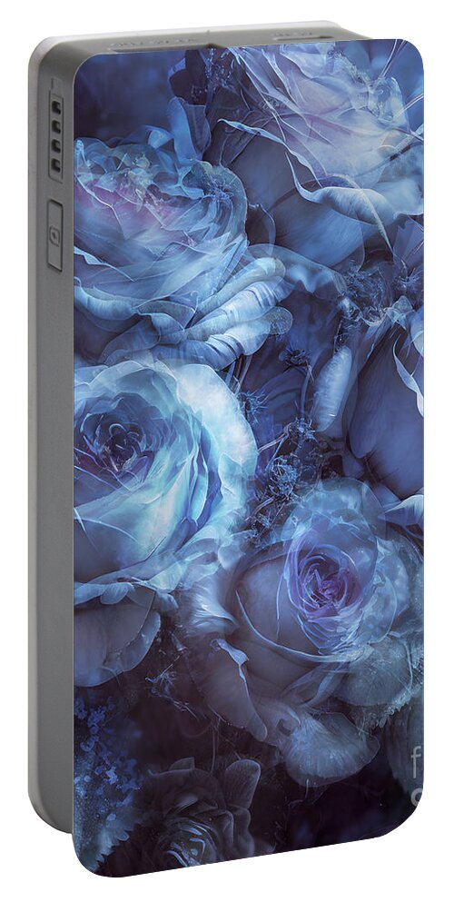 Blue Roses Art Portable Battery Charger featuring the mixed media Blue Roses Art by Shanina Conway