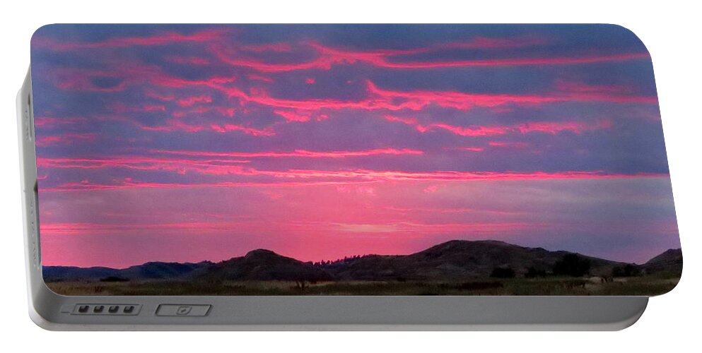 Sunset Portable Battery Charger featuring the photograph Blue Sky Pink by Katie Keenan