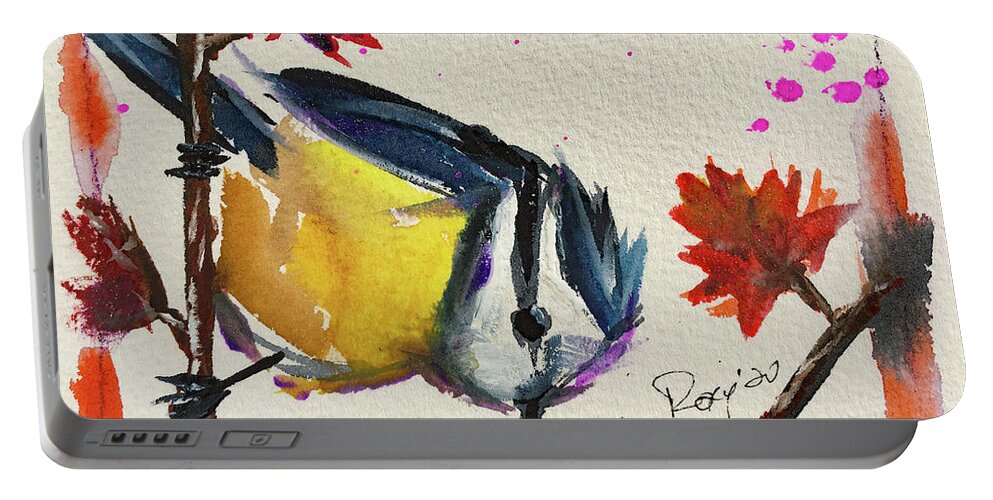 Blue Tit Portable Battery Charger featuring the painting Blue Tit by Roxy Rich