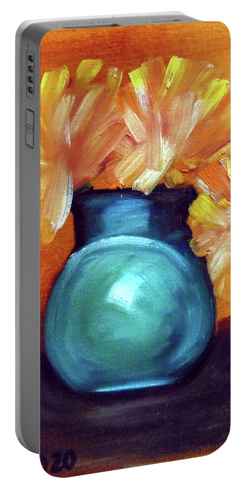  Portable Battery Charger featuring the painting Blue vase by Loretta Nash