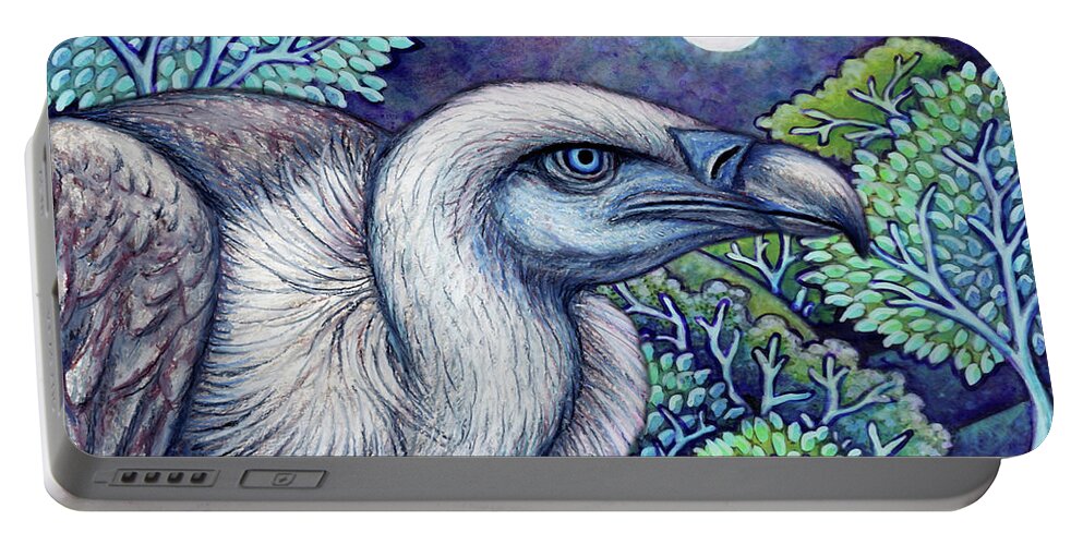 Vulture Portable Battery Charger featuring the painting Blue Vulture Moon by Amy E Fraser