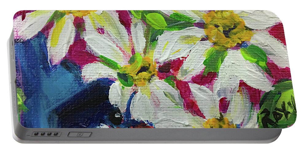 Bluebird Portable Battery Charger featuring the painting Bluebird in Daisies by Roxy Rich