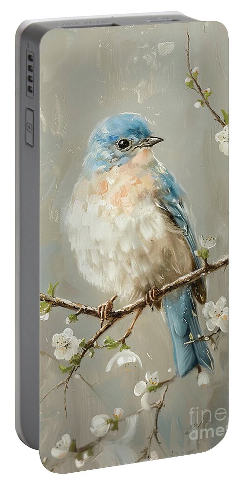 Bluebird Portable Battery Charger featuring the painting Bluebird On A Branch by Tina LeCour