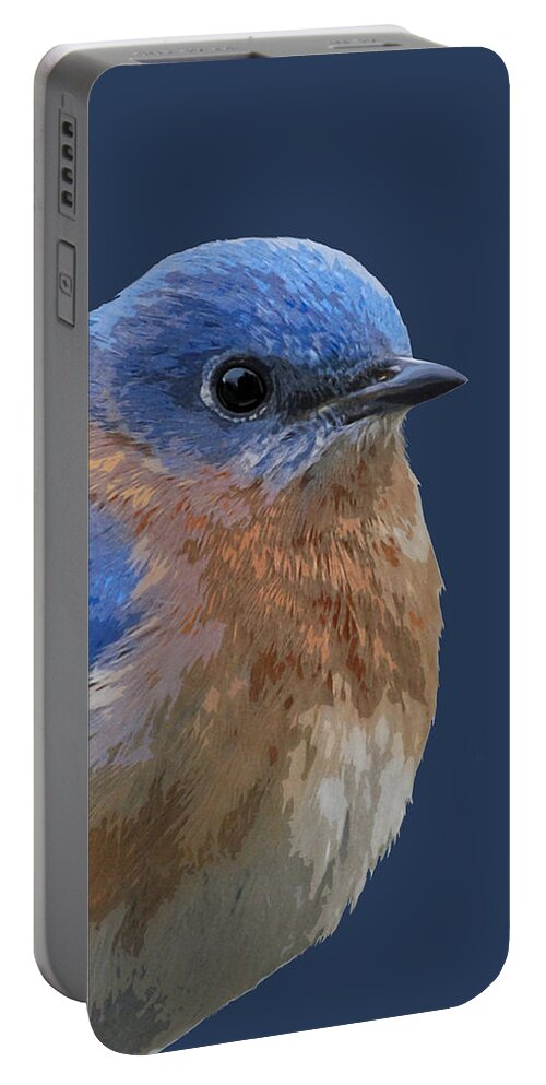 Bluebird Portable Battery Charger featuring the mixed media Bluebird On Blue by Judy Cuddehe