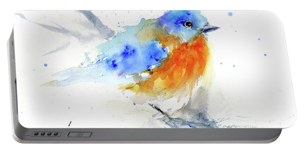 Bird Portable Battery Charger featuring the painting Bluebird on Branch by Christy Lemp