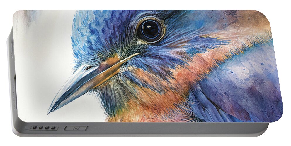 Eastern Bluebird Portable Battery Charger featuring the painting Bluebird Portrait by Tina LeCour