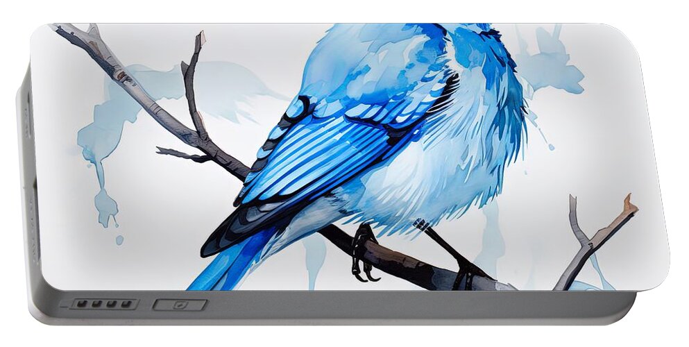 Bluebird Portable Battery Charger featuring the painting Bluebird Watercolor by Lourry Legarde