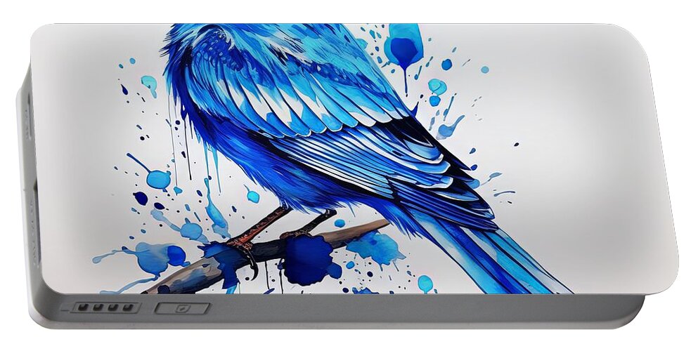 Bluebird Portable Battery Charger featuring the painting Bluebird's Essence by Lourry Legarde