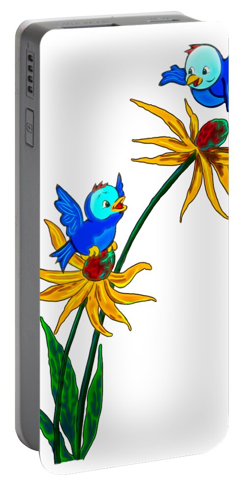 Bluebird Of Happiness Portable Battery Charger featuring the digital art Bluebirds of Happiness by John Haldane