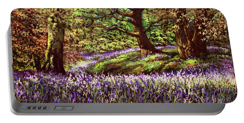 Nature Portable Battery Charger featuring the painting Bluebonnets by Hans Neuhart