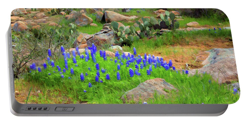 Flower Portable Battery Charger featuring the photograph Bluebonnets Texas Style-Digital Art by Steve Templeton