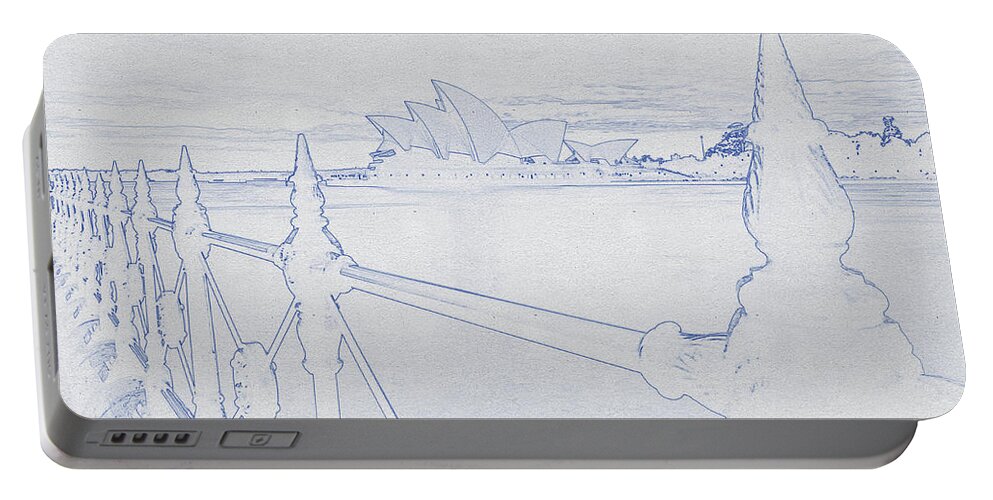 Oil On Canvas Portable Battery Charger featuring the digital art Blueprint drawing of Circular Quay, Sydney, Australia by Celestial Images
