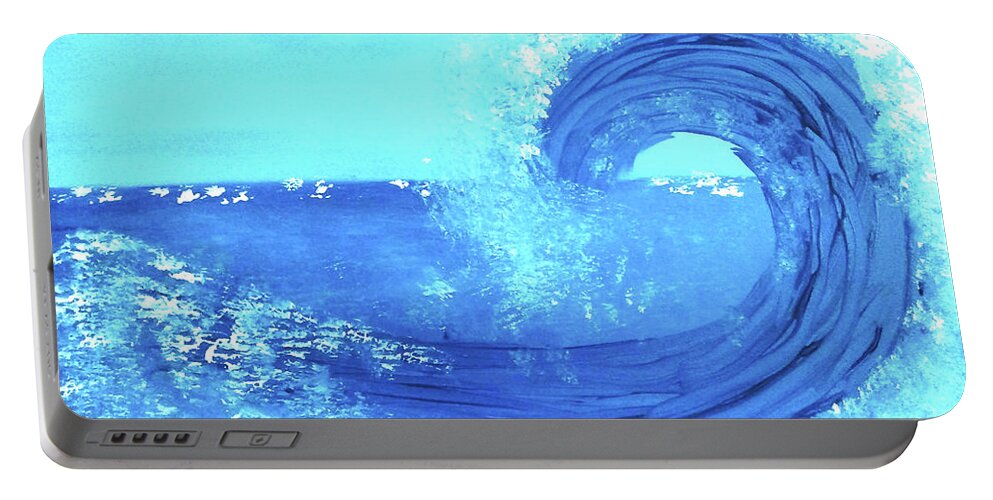 Blue Portable Battery Charger featuring the painting BlueWave by Anna Adams