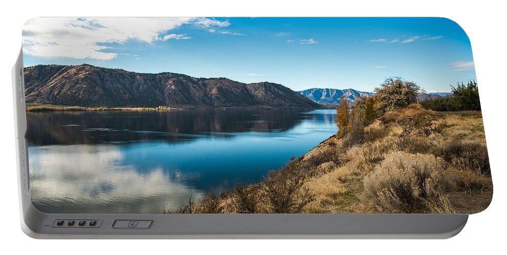 Bluffs Above Blue Columbia Portable Battery Charger featuring the photograph Bluffs above Blue Columbia by Tom Cochran