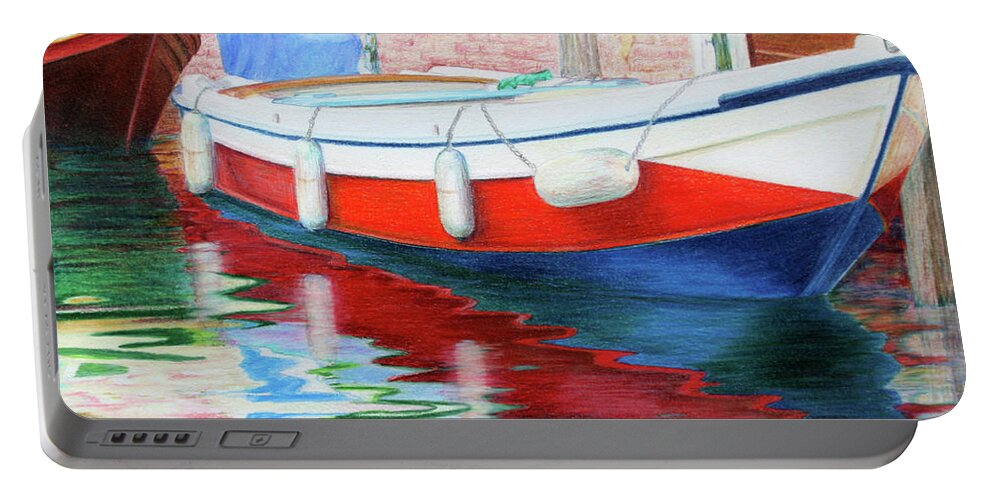 Art Portable Battery Charger featuring the painting Boat and Reflections by Mariarosa Rockefeller