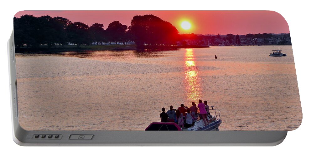 River Portable Battery Charger featuring the photograph Boating on the Danvers River at Sunset by Scott Hufford
