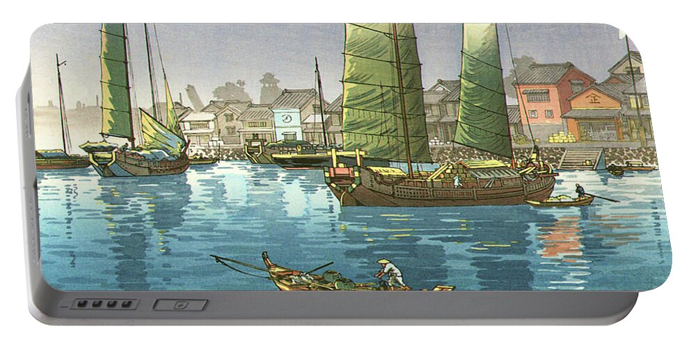 Japan Portable Battery Charger featuring the digital art Boats on Akashi Bay by Long Shot