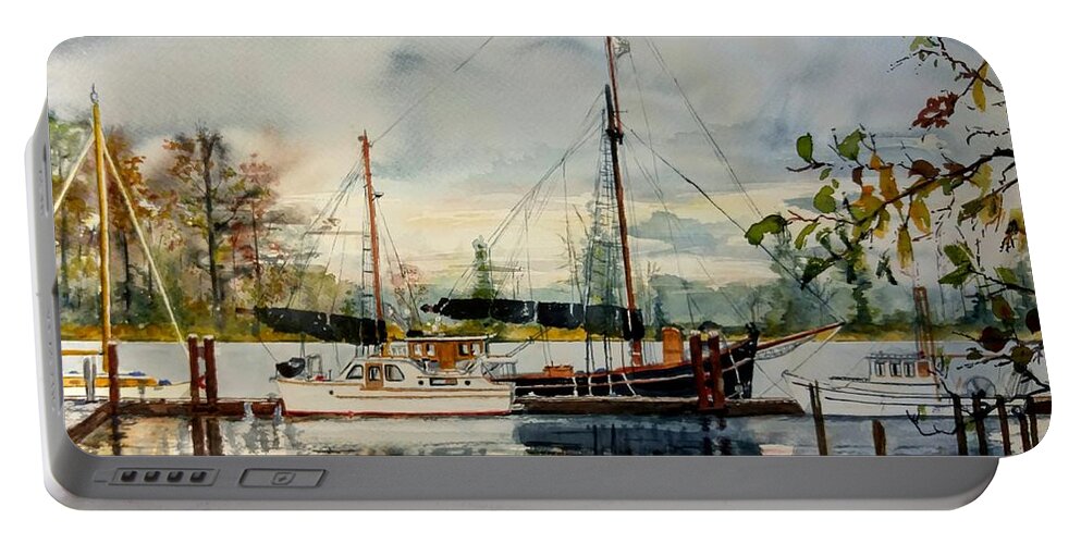 Sailboats Portable Battery Charger featuring the painting Boats on the Fraser by Sonia Mocnik