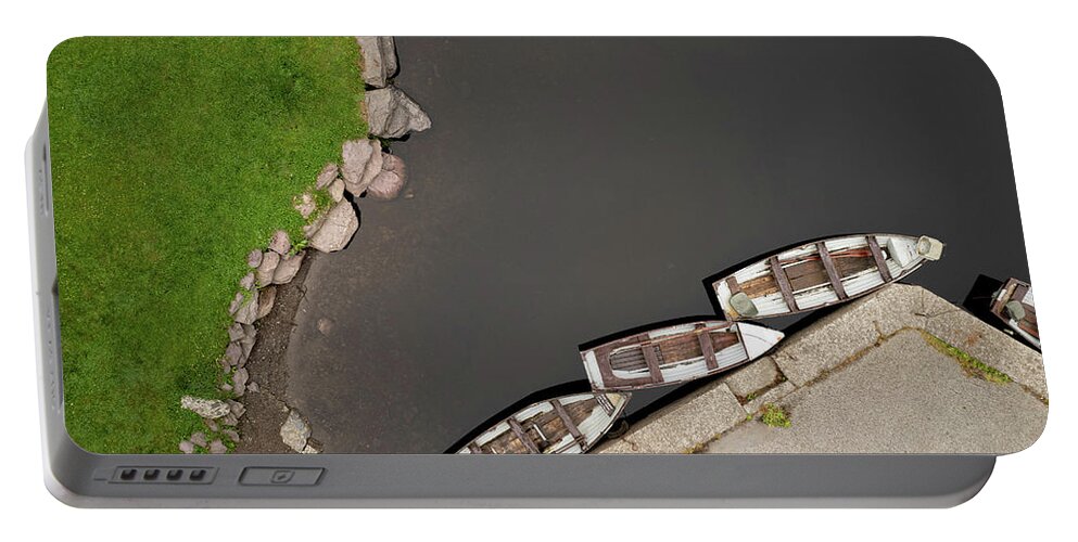 Minimal Portable Battery Charger featuring the photograph Drone aerial of Boats on the river in a lake by Michalakis Ppalis