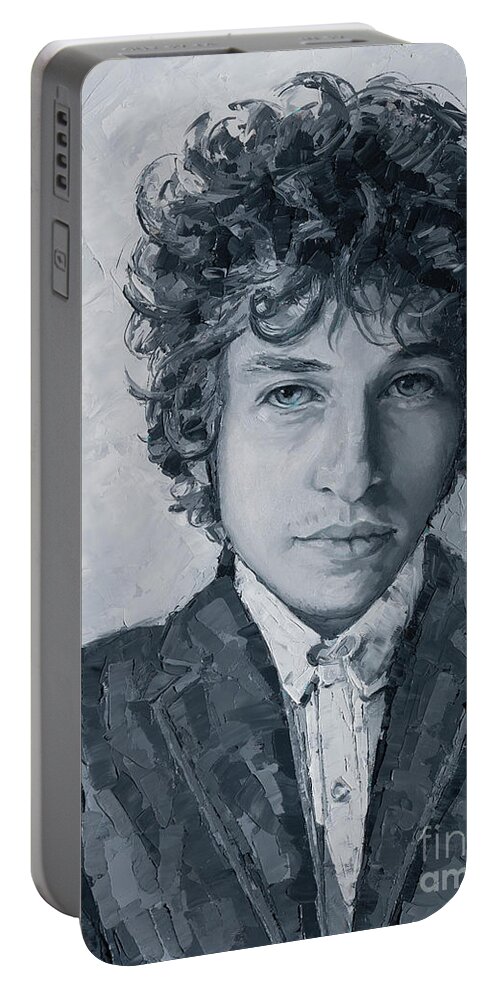 Dylan Portable Battery Charger featuring the painting Bob Dylan, 2020 by PJ Kirk
