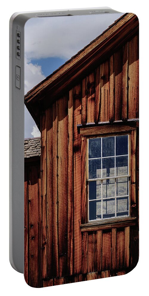 Bodie State Historic Park Portable Battery Charger featuring the photograph Bodie Window With Sky by Brett Harvey