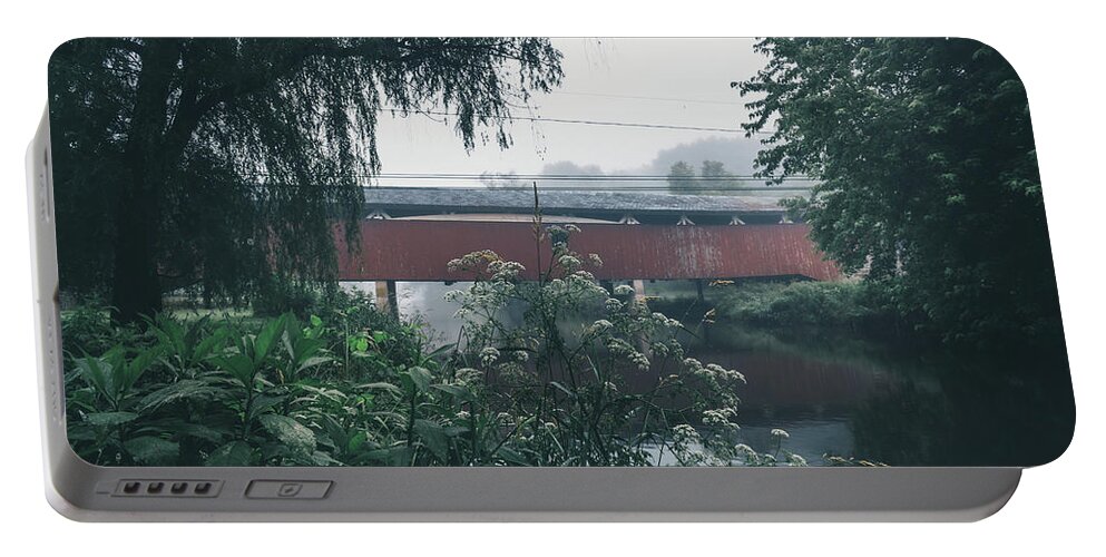 Allentown Portable Battery Charger featuring the photograph Bogert's Covered Bridge June Morning by Jason Fink