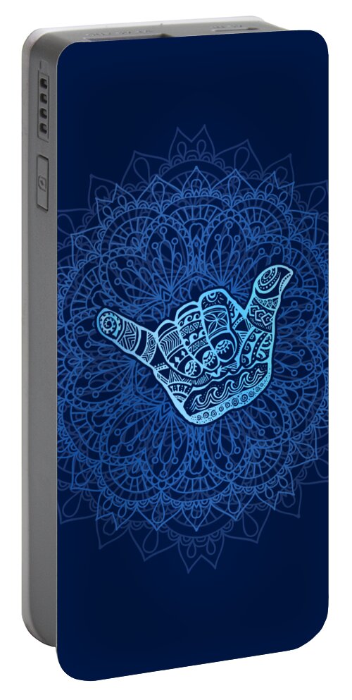 Hangloose Portable Battery Charger featuring the digital art Boho Hang Loose Mandala - Blue by Laura Ostrowski
