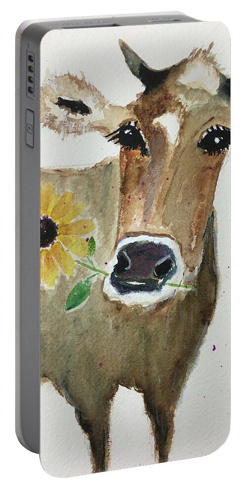 Cow Painting Portable Battery Charger featuring the painting Bonnie Cow by Roxy Rich