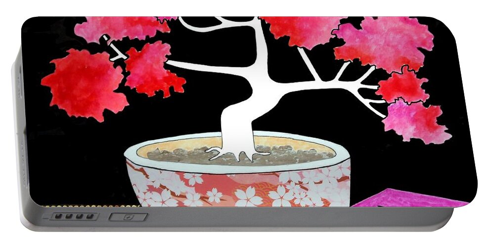 Bonsai Tree Portable Battery Charger featuring the mixed media Bonsai and Peace by Jayne Somogy