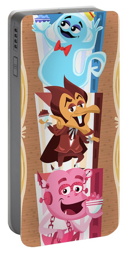 Cereal Portable Battery Charger featuring the digital art BooBerry Chocula and Frankenberruy by Alan Bodner