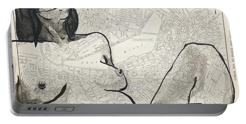 Sumi Ink Portable Battery Charger featuring the drawing Boston by M Bellavia