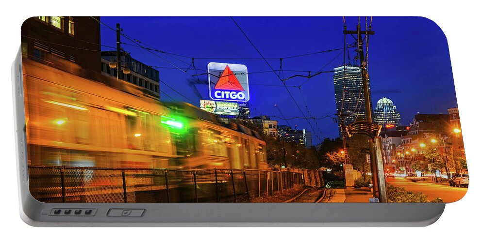 Boston Portable Battery Charger featuring the photograph Boston MA Green Line train on the move by Toby McGuire