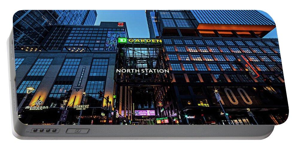 Boston Portable Battery Charger featuring the photograph Boston Mass Causeway Street at Dusk TD Garden by Toby McGuire