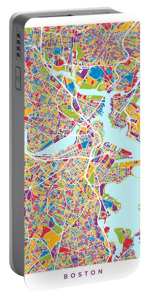 Boston Portable Battery Charger featuring the digital art Boston Massachusetts Street Map Expanded by Michael Tompsett