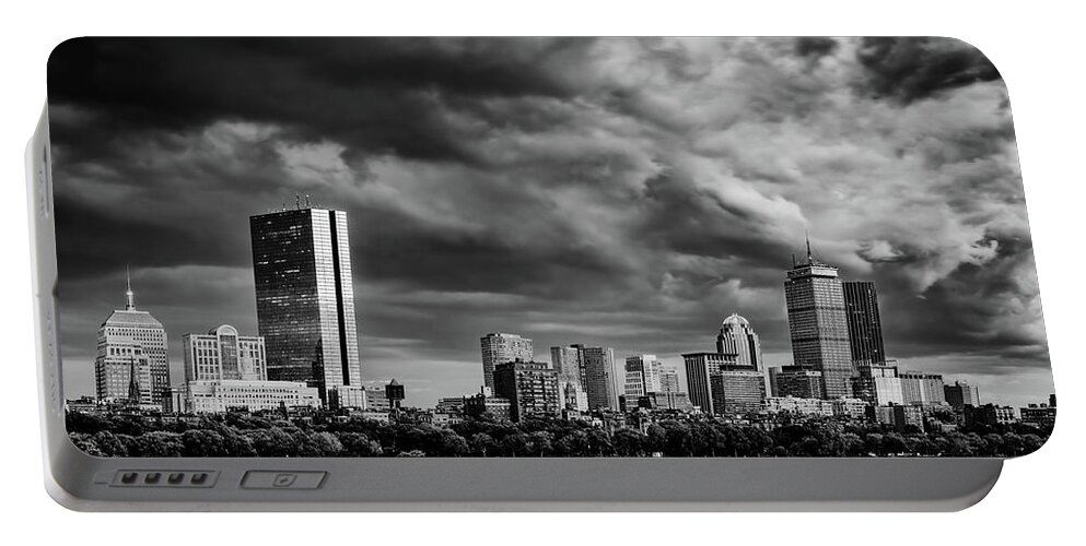 Boston Portable Battery Charger featuring the photograph Boston Skyline Monochrome by Rick Berk