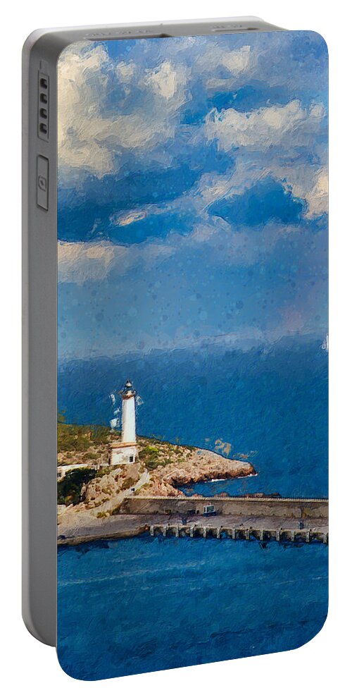 Botafoc Portable Battery Charger featuring the digital art Botafoc Lighthouse by Geir Rosset