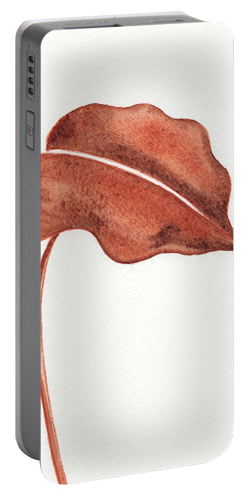 Leaf Portable Battery Charger featuring the painting Botanical Tropical Watercolor Brown Single Leaf by Irina Sztukowski
