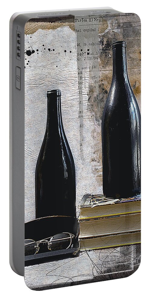 Bottles Portable Battery Charger featuring the photograph Bottles N Books by Rene Crystal